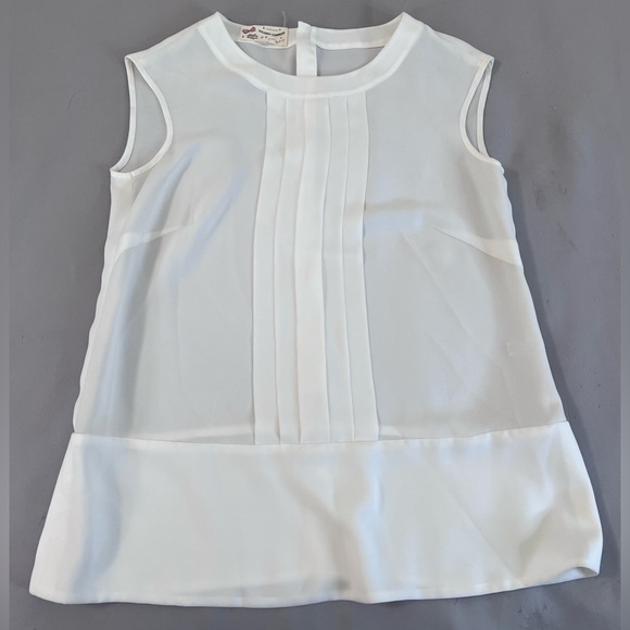 Maison Common Womens Pleated Sleeveless Crew Neck Top Blouse White Size 40 - Picture 4 of 11